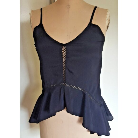 Y2K lack strappy ruffled tank top shirt XS with eyelet lace details - Picture 3 of 9